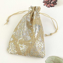 Natural Christmas gift bag with silver print 14 x 10 cm