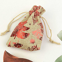 Natural Christmas gift bag with red print 10 x 7 cm