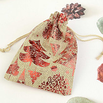 Natural Christmas gift bag with red print 14 x 10 cm
