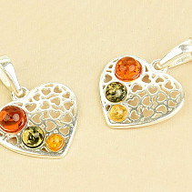 Silver pendant from amber mix heart Ag 925/1000