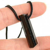Tourmaline skoryl crystal pendant on leather 7.2g