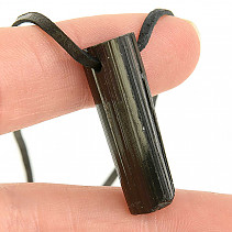 Leather pendant tourmaline scoryl crystal black 6.6g