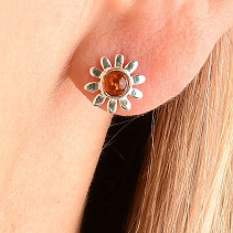 Amber earrings flower Ag 925/1000