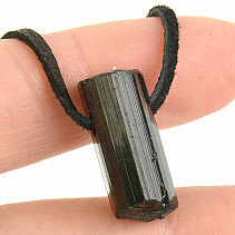 Tourmaline skoryl crystal pendant on leather 4.7g