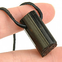 Leather pendant tourmaline scoryl crystal black 11.7g