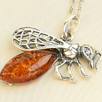 Silver pendant bee with amber Ag 925/1000 3.9g