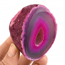 Geode with cavity made of dyed pink agate 168g