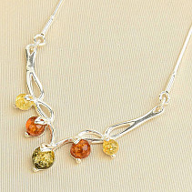 Stříbrný náhrdelník s barevnými jantary Ag 925/1000 41 - 45cm 5,7g