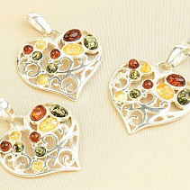 Silver heart pendant with amber Ag 925/1000
