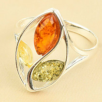 Dámský stříbrný prsten s jantary mix Ag 925/1000