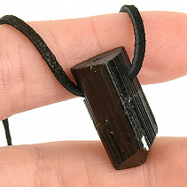 Leather pendant tourmaline skoryl crystal black 7g