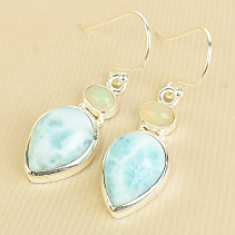 Larimaru and precious opal earrings silver Ag 925/1000 (3.1g + 3.5g)