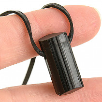 Leather pendant tourmaline skoryl crystal black (5.7g)
