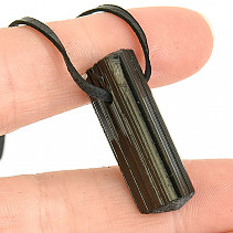 Tourmaline skoryl crystal leather pendant (7g)