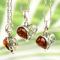 Silver heart pendant with dark amber Ag 925/1000