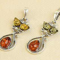 Silver pendant made of amber cat two-tone Ag 925/1000
