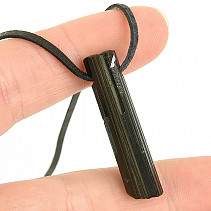 Leather pendant tourmaline scoryl crystal black 5.2g