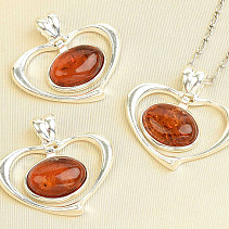 Silver heart decorated with amber Ag 925/1000