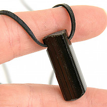 Leather pendant tourmaline scoryl crystal black 7.6g