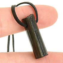 Leather pendant tourmaline skoryl crystal black (4.7g)