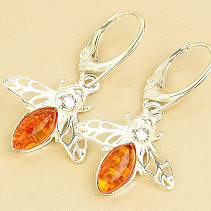 Earrings with amber bee Ag 925/1000 1.8 + 1.8g