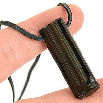 Leather pendant tourmaline scoryl crystal black 10.6g