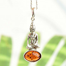 Buddha silver amber pendant Ag 925/1000