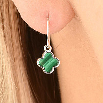 Malachite four-leaf clover earrings Ag 925/1000 + Rh