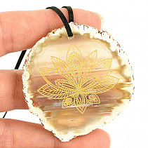 Agate pendant slice with engraved Lotus motif 23.7g