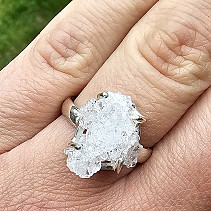 Stříbrný prsten křemen/kalcit drúza Ag 925/1000 vel.56 (4,1g)