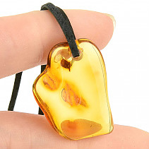 Pendant with amber on black leather 2.7g