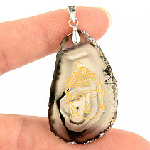 Agate pendant engraved Buddha Ag 925/1000 7.9g