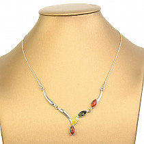 Stříbrný náhrdelník s barevnými jantary Ag 925/1000 8,6g 42 - 45,5cm