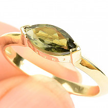 Ring with moldavite 10 x 5mm standard cut gold Au 585/1000 14K (size 58) 2.97g