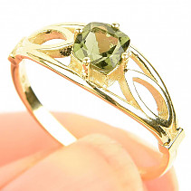 Ring with moldavite 5 x 5mm standard cut gold Au 585/1000 14K (size 55) 2.42g