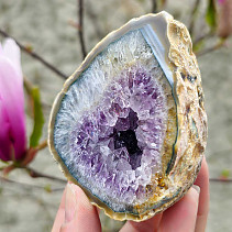 Natural agate and amethyst geode with cavity 259g