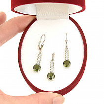 Jewelry set with moldavite and zircons Ag 925/1000 + Rh
