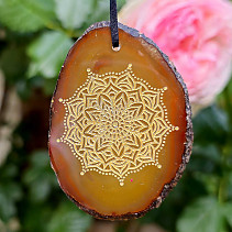 Agate slice Mandala leather pendant 25g