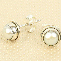Round pearl earrings with a rim Ag 925/1000