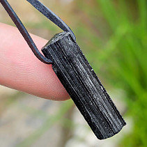 Tourmaline black crystal pendant on leather 5.6g