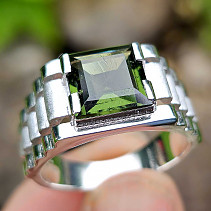 Pánský prsten vltavín brus standard 10 x 10mm Ag 925/1000 + Rh 8,9g, vel.69