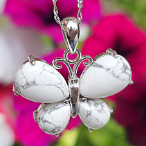 White howlite pendant butterfly jewelry metal