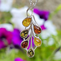 Amber pendant leaf mix colors Ag 925/1000