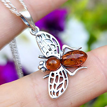 Amber honey pendant bee silver Ag 925/1000 2.1g