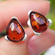 Earrings amber honey tear stud Ag 925/1000