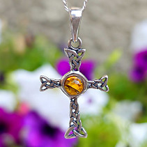 Amber honey pendant Celtic cross Ag 925/1000