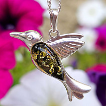 Amber green hummingbird pendant Ag 925/1000 2.6g