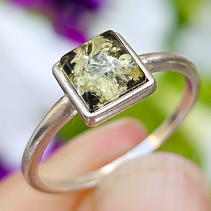 Ring amber green square silver Ag 925/1000 size 57 1.6g