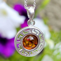 Amber honey pendant silver circle Ag 925/1000