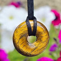 Tiger's eye donut pendant on leather approx. 25mm